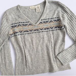 Vintage St. John’s Bay Gray Wool Blend Beaded Sweater V Neck Tagged L Fits M-L